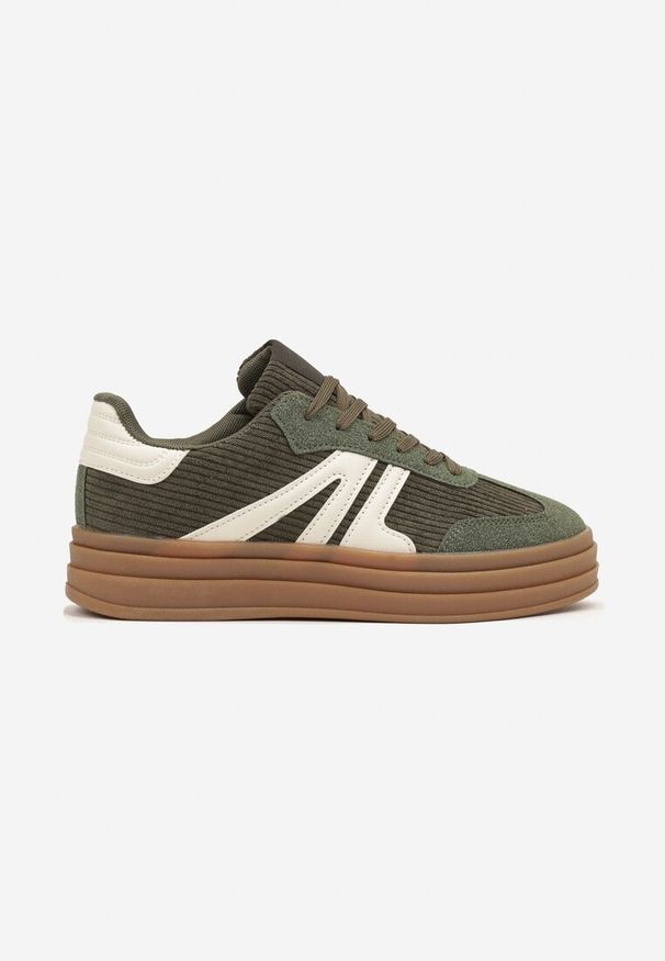 Born2be - Zielone Sneakersy w Stylu Tenisówek na Grubej Podeszwie z Geometrycznym Wzorem Wevirra. Okazja: na co dzień. Kolor: zielony. Wzór: geometria