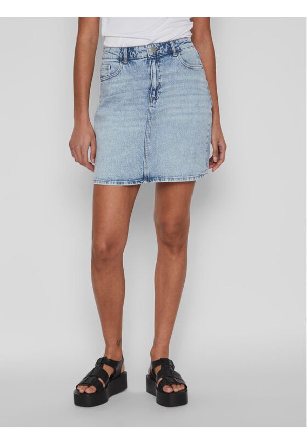 Vila Spódnica jeansowa Kaja 14084735 Niebieski Regular Fit. Kolor: niebieski. Materiał: bawełna, jeans