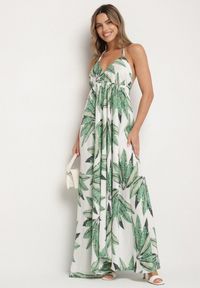 Born2be - Zielona Wiskozowa Sukienka z Motywem Liści Siloressa. Okazja: na co dzień. Kolor: zielony. Materiał: wiskoza. Sezon: lato. Styl: elegancki, casual #4