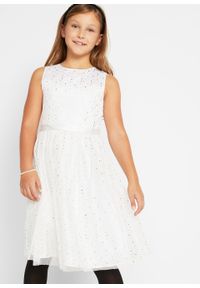 Sukienka dziewczęca na uroczyste okazje bonprix biało-złoty. Kolor: biały. Materiał: materiał, poliester. Wzór: nadruk #3