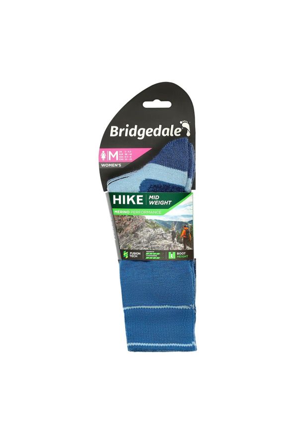 BRIDGEDALE - Skarpety do turystyki damskie Bridgedale HIKE MW END BO ORI LD. Kolor: niebieski. Materiał: elastan, wełna, lycra, nylon, poliamid. Sport: turystyka piesza