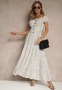 Renee - Biała Sukienka z Bawełną i Wiskozą w Kropki z Guzikami Lilavira. Kolor: biały. Materiał: bawełna, wiskoza. Wzór: kropki. Sezon: lato. Styl: klasyczny, elegancki #3