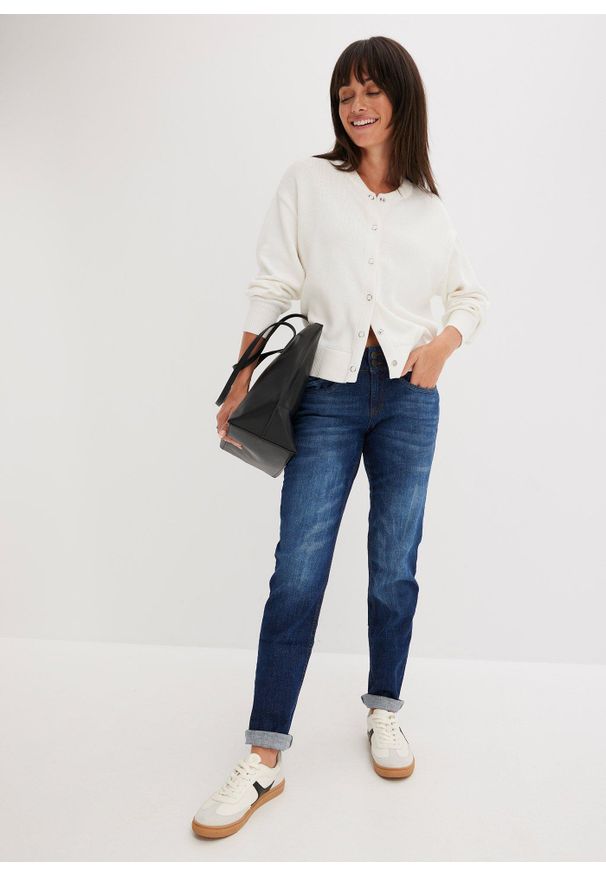 bonprix - Dżinsy o kroju mom, mid waist. Kolor: niebieski. Styl: klasyczny