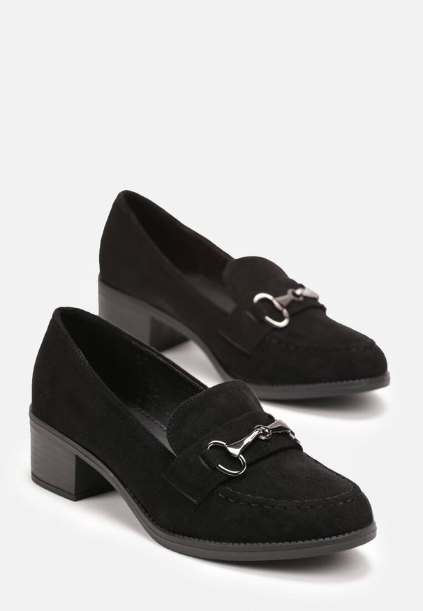 Renee - Czarne Półbuty z Klamerką na Słupku Seieve. Okazja: na co dzień. Kolor: czarny. Obcas: na słupku. Styl: elegancki, casual