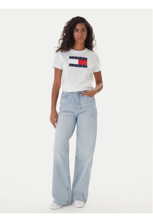 Tommy Jeans T-Shirt Flag DW0DW22562 Écru Regular Fit. Materiał: bawełna