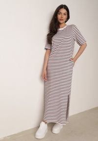 Born2be - Wielokolorowa Pudełkowa Sukienka z Bawełny w Poziome Paski Diove. Okazja: do pracy, na co dzień, na spacer. Kolor: wielokolorowy. Materiał: bawełna. Wzór: paski. Typ sukienki: proste. Styl: klasyczny, casual #1