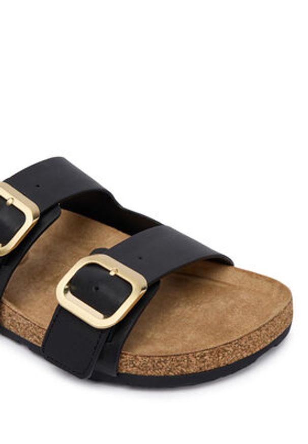 TOMMY HILFIGER - Tommy Hilfiger Klapki Leather Double Strap Cork Sandals FW0FW09118 Czarny. Kolor: czarny. Materiał: skóra