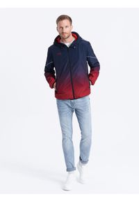 Ombre Clothing - Sportowa męska kurtka ombre z odblaskami i polarową podszewką – granatowo-czerwona V3 - Rozmiar: M. Kolor: czerwony. Materiał: polar. Wzór: nadruk, napisy, gradientowy. Styl: sportowy