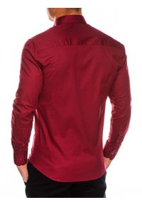 Ombre Clothing - Koszula męska z długim rękawem SLIM FIT K504 - bordowa - L. Typ kołnierza: kołnierzyk klasyczny. Kolor: czerwony. Materiał: bawełna, tkanina, elastan. Długość rękawa: długi rękaw. Długość: długie. Wzór: gładki. Styl: elegancki, klasyczny #3