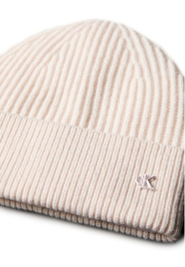 Calvin Klein Czapka Ck Metal Wool Beanie LV04D8032G Écru. Materiał: materiał, wełna