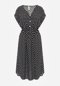 Renee - Czarno-Biała Sukienka z Bawełny o Rozkloszowanym Kroju z Gumką w Talii Emilla. Okazja: na co dzień, do pracy, na spotkanie biznesowe. Kolor: czarny. Materiał: bawełna. Długość rękawa: krótki rękaw. Typ sukienki: rozkloszowane. Styl: casual, biznesowy, elegancki #6