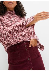 bonprix - Spódnica sztruksowa ze stretchem i plisą guzikową. Kolor: czerwony. Materiał: sztruks #2