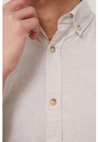 Jack & Jones koszula z domieszką lnu męska kolor beżowy slim z kołnierzykiem button-down. Typ kołnierza: button down. Kolor: beżowy. Materiał: len. Długość rękawa: długi rękaw. Długość: długie. Wzór: gładki