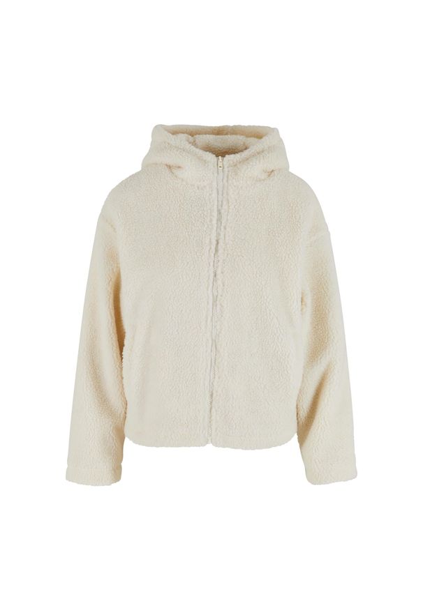 Krótkie polarowe bluzy z kapturem dla kobiet Urban Classics Sherpa. Typ kołnierza: kaptur. Kolor: biały. Materiał: polar. Długość: krótkie