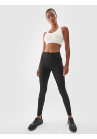 4f - 4F Legginsy treningowe bezszwowe z wysokim stanem damskie - czarne M/L. Stan: podwyższony. Kolor: czarny. Materiał: dzianina, włókno, syntetyk, materiał, elastan. Wzór: jednolity. Sport: fitness