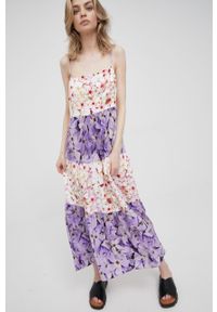 Desigual sukienka z domieszką lnu 22SWVW26 maxi rozkloszowana. Materiał: len. Długość rękawa: na ramiączkach. Długość: maxi #1