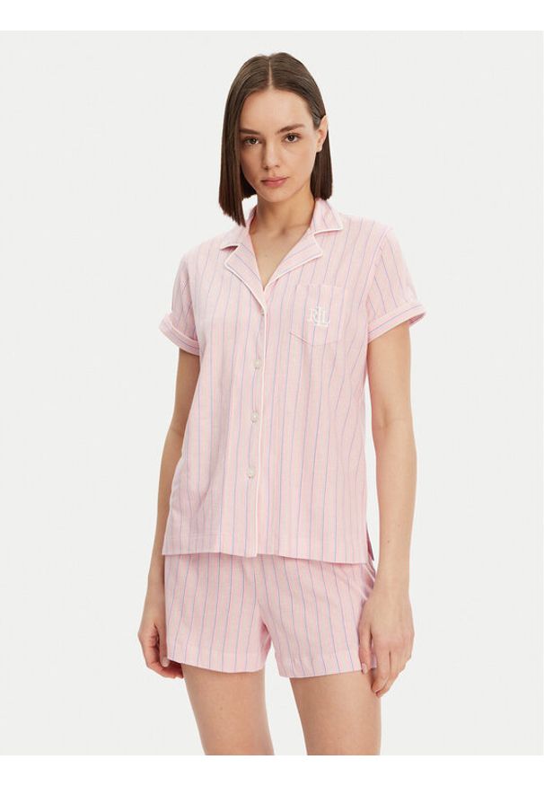 Lauren Ralph Lauren - LAUREN RALPH LAUREN Piżama ILN12421 Różowy Regular Fit. Kolor: różowy. Materiał: bawełna