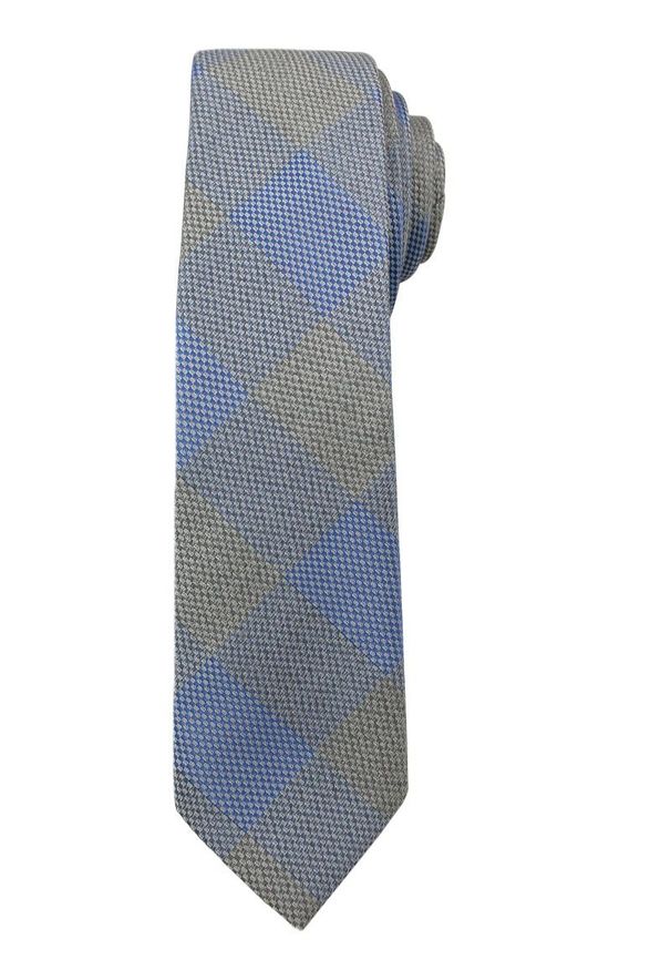 Męski Krawat Alties - Popielato-niebieski w Duże Kwadraty. Kolor: niebieski. Materiał: tkanina. Styl: elegancki, wizytowy