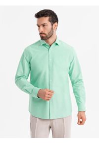Ombre Clothing - Bawełniana pastelowa koszula męska typu oxford – miętowa V4 OM-SHOS-0183 - XXL. Kolor: miętowy. Materiał: bawełna. Wzór: ze splotem, aplikacja. Styl: klasyczny, elegancki #4