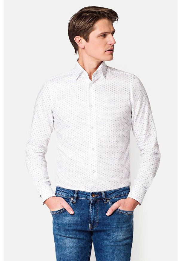 Lancerto - Koszula Biała z Nadrukiem Sandy. Kolor: biały. Materiał: jeans, bawełna, tkanina. Wzór: nadruk