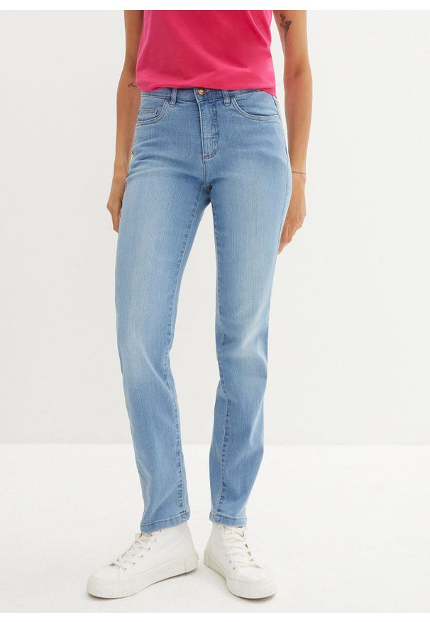 bonprix - Dżinsy ze stretchem Straight, mid waist. Kolor: niebieski