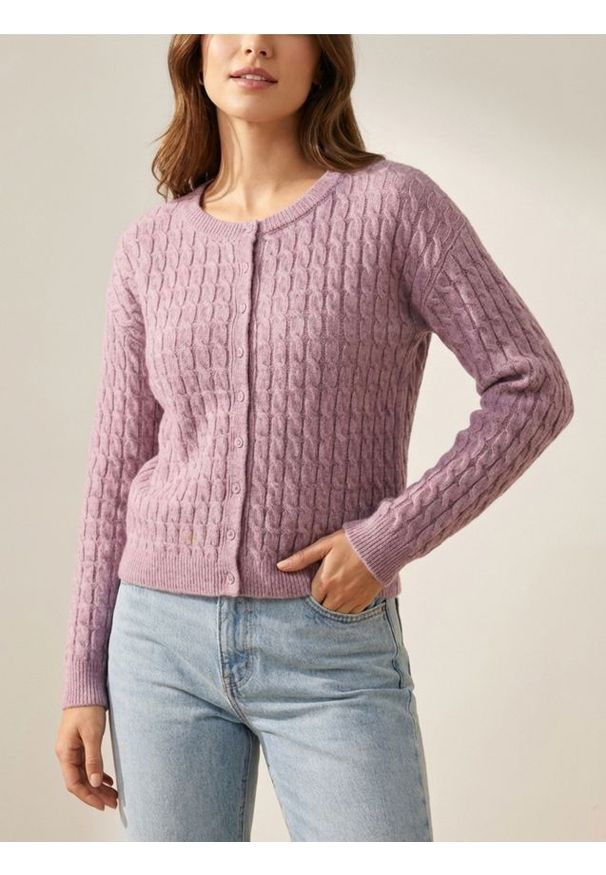 Sinsay - Kardigan z dekoracyjnym splotem - różowy. Kolor: różowy. Wzór: ze splotem