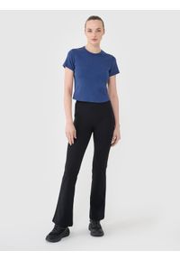 4f - 4F Legginsy z rozszerzanymi nogawkami damskie - czarne L. Okazja: na co dzień. Stan: podwyższony. Kolor: czarny. Materiał: jersey, bawełna, elastan, dzianina, materiał, guma. Długość: długie. Wzór: ze splotem, gładki, jednolity. Styl: casual, sportowy #1