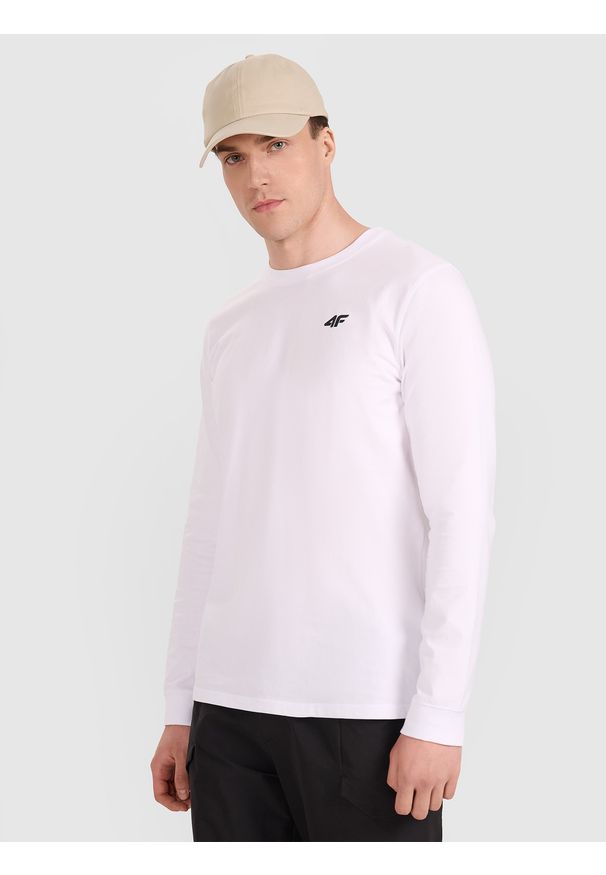 4f - 4F Longsleeve regular gładki męski - biały 3XL. Okazja: na co dzień. Kolor: biały. Materiał: bawełna, jersey, dzianina. Długość rękawa: długi rękaw. Długość: długie. Wzór: gładki. Styl: klasyczny, sportowy, casual
