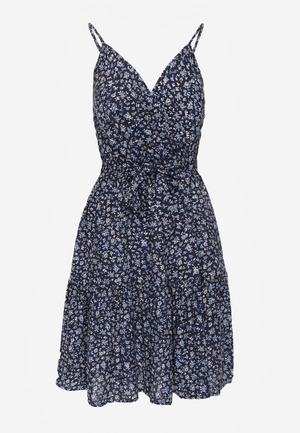 Renee - Granatowa Sukienka z Wiskozy Phoebamna. Kolor: niebieski. Materiał: wiskoza. Długość rękawa: na ramiączkach. Wzór: kwiaty. Styl: elegancki, glamour