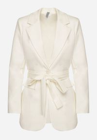 Born2be - Biała Marynarka Jednorzędowa z Wiązanym Paskiem Isabelline. Kolor: biały. Styl: elegancki