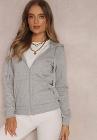 Renee - Szara Bluza z Kapturem Zapinana na Suwak Edan. Okazja: na co dzień. Typ kołnierza: kaptur. Kolor: szary. Materiał: jeans. Długość rękawa: długi rękaw. Długość: długie. Styl: sportowy, casual, elegancki, klasyczny #3