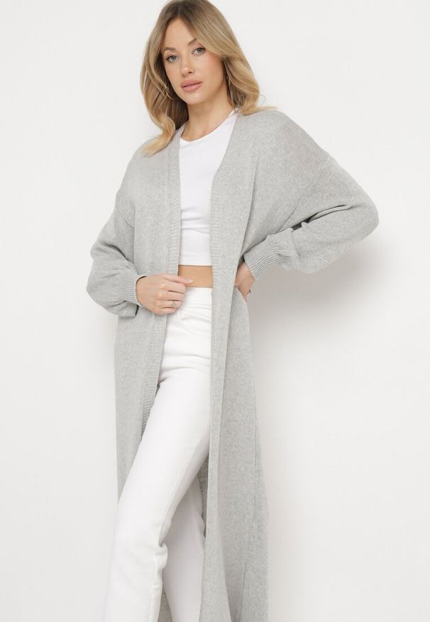 Born2be - Szary Długi Kardigan do Kostek ze Ściągaczem na Rękawach Stevea. Kolor: szary. Długość: do kostek. Styl: elegancki