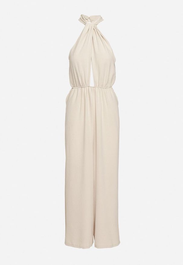 Born2be - Beżowy Kombinezon o Taliowanym Kroju Bez Rękawów Rivassina. Kolor: beżowy. Długość rękawa: bez rękawów. Długość: długie