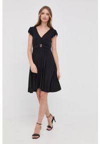 Liu Jo sukienka kolor czarny mini rozkloszowana. Kolor: czarny. Materiał: dzianina. Długość rękawa: krótki rękaw. Typ sukienki: rozkloszowane. Długość: mini #2