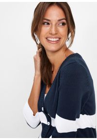 bonprix - Kardigan z bawełny. Kolor: niebieski. Materiał: bawełna. Wzór: gładki, paski. Styl: elegancki #3