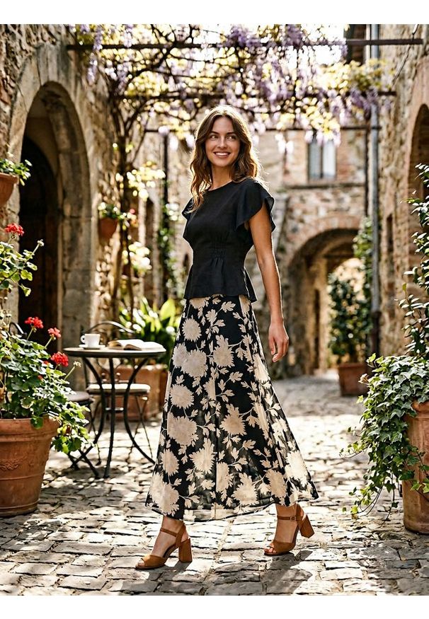 Sinsay - Spódnica midi w kwiaty - wielobarwny. Wzór: kwiaty