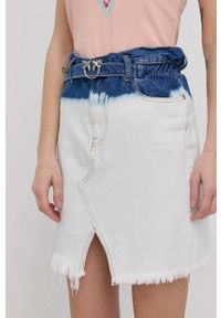 Pinko spódnica jeansowa kolor biały mini prosta. Okazja: na co dzień. Stan: podwyższony. Kolor: biały. Materiał: jeans. Styl: casual