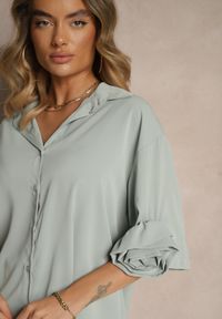 Renee - Jasnozielona Koszula Ozdobiona Kwiatami 3DTenisela. Okazja: na co dzień. Typ kołnierza: kołnierzyk klasyczny. Kolor: zielony. Materiał: jeans. Wzór: aplikacja, kwiaty. Styl: klasyczny, casual #4