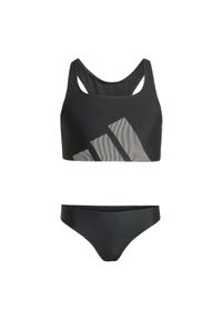 Adidas - Zestaw bikini dla dzieci z dużym logo i tyłem typu C-back. Kolor: czarny