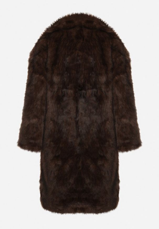 Born2be - Brązowy Jednorzędowy Płaszcz Futro z Szerokim Kołnierzem Wedinalia. Okazja: na co dzień, do pracy. Typ kołnierza: golf. Kolor: brązowy. Materiał: futro. Styl: casual, elegancki