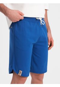 Ombre Clothing - Szorty męskie dresowe z zaokrągloną nogawką - niebieskie V1 OM-SRSK-0105 - XXL. Kolor: niebieski. Materiał: dresówka. Wzór: ze splotem. Styl: sportowy