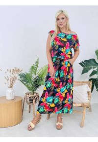 Moda Size Plus Iwanek - Sukienka Salma MAXI w kolorowy print XXL OVERSIZE LATO. Okazja: na co dzień. Materiał: poliester, elastan, wiskoza, tkanina, dzianina. Długość rękawa: krótki rękaw. Wzór: kolorowy, nadruk. Sezon: lato. Typ sukienki: oversize. Styl: casual, boho. Długość: maxi #1