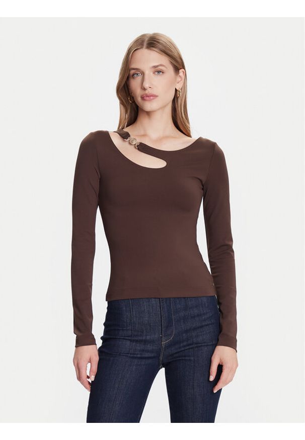 Guess Bluzka W5BP18 KC7M2 Brązowy Slim Fit. Kolor: brązowy. Materiał: syntetyk