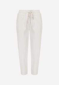 Born2be - Białe Jeansy z Bawełny o Kroju Mom Fit z Wysokim Stanem i Wiązaniem Drenlenne. Okazja: do pracy, na co dzień. Stan: podwyższony. Kolor: biały. Wzór: aplikacja. Styl: casual #8