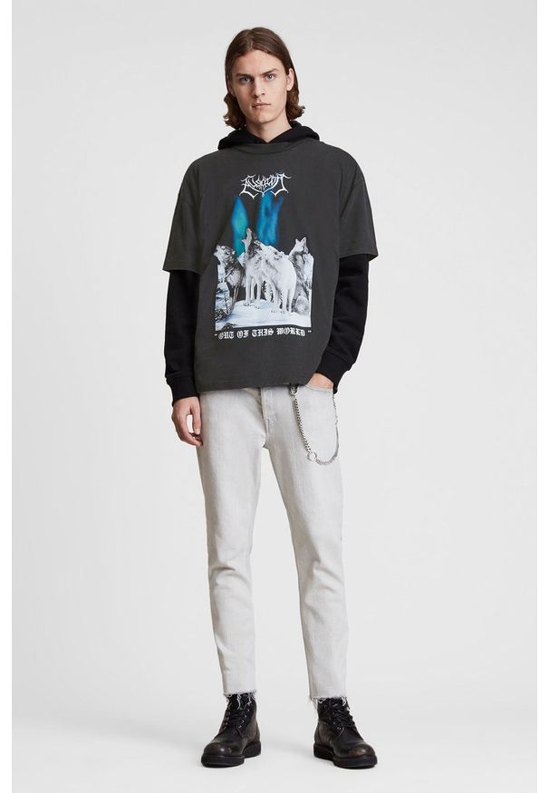 AllSaints T-shirt bawełniany kolor czarny z nadrukiem. Okazja: na co dzień. Kolor: czarny. Materiał: bawełna. Wzór: nadruk. Styl: casual