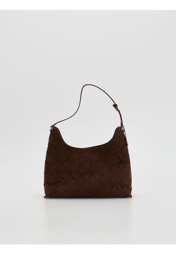 Reserved - Torebka z imitacji zamszu - ciemnobrązowy. Kolor: brązowy. Materiał: zamszowe