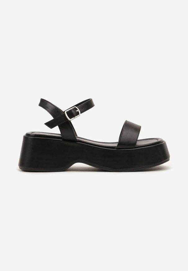 Born2be - Czarne Sandały na Grubej Podeszwie Zapinane wokół Kostki Cleiana. Okazja: na co dzień. Kolor: czarny. Materiał: jeans. Sezon: lato. Styl: elegancki, casual