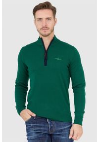 Aeronautica Militare - AERONAUTICA MILITARE Zielony sweter męski z suwakiem. Kolor: zielony. Materiał: bawełna