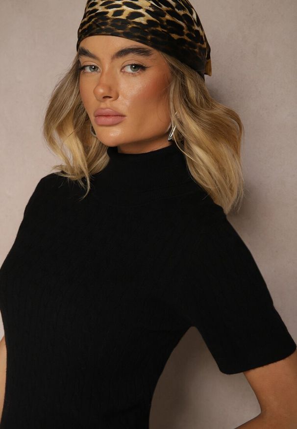 Renee - Czarny Basicowy Golf z Wiskozą Edinilitia. Okazja: na co dzień. Typ kołnierza: golf. Kolor: czarny. Materiał: wiskoza. Wzór: ze splotem. Styl: casual, elegancki