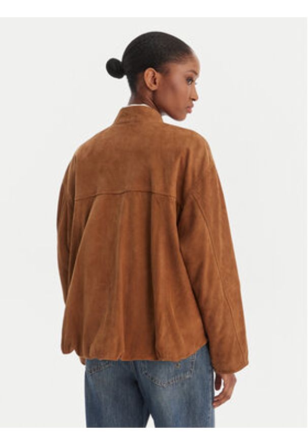 Marella Kurtka skórzana Orata 2613441074 Brązowy Relaxed Fit. Kolor: brązowy. Materiał: skóra